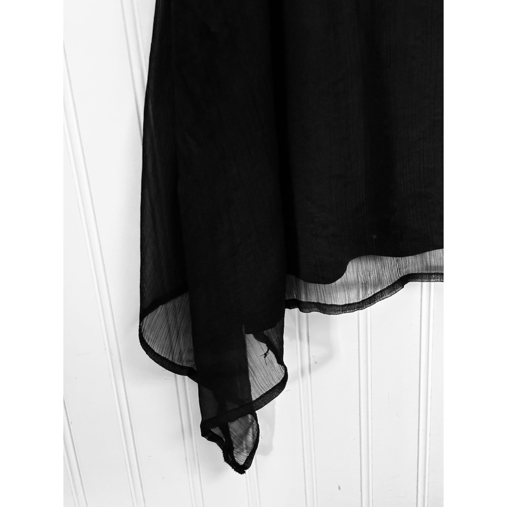 Vtg Cupio Top Tank LG Black Shark Bite Hem Chiffon Lace Panel Black Insert *READ - Picture 8 of 16